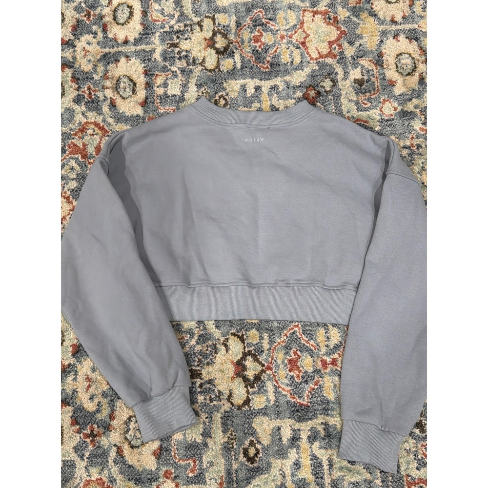 Gold Hinge Cropped Sweatshirt Women Large Blue V-Neck Pullover EUC - Picture 4 of 5